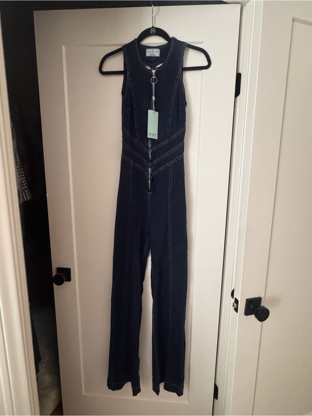 REVICE Dark Indigo Zip-Front Denim Jumpsuit